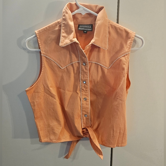 Roughrider Tops - Roughrider Women's Sleeveless Orange Button-Down Tie Front Medium Shirt